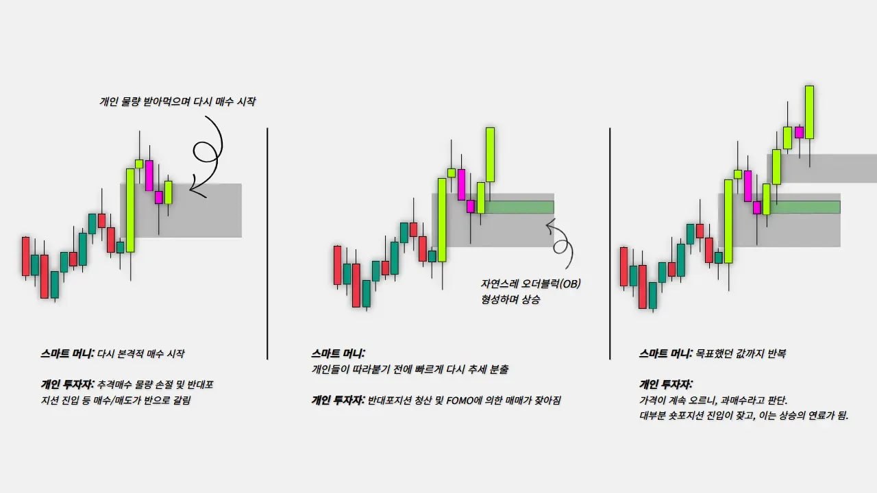 가격이 FVG 구간으로 되돌아와 빈 공간을 채우는 과정 차트